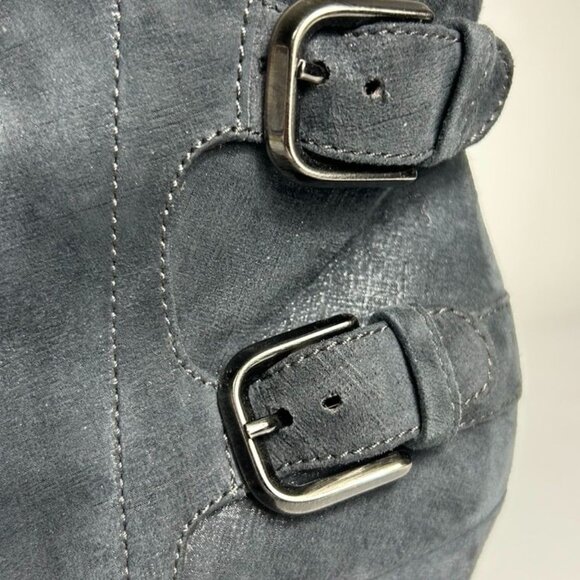 AGL Attilio Giusti Leombruni Double Buckle Suede Wedge Bootie in Asphalt- Sz 9.5 - Picture 6 of 10